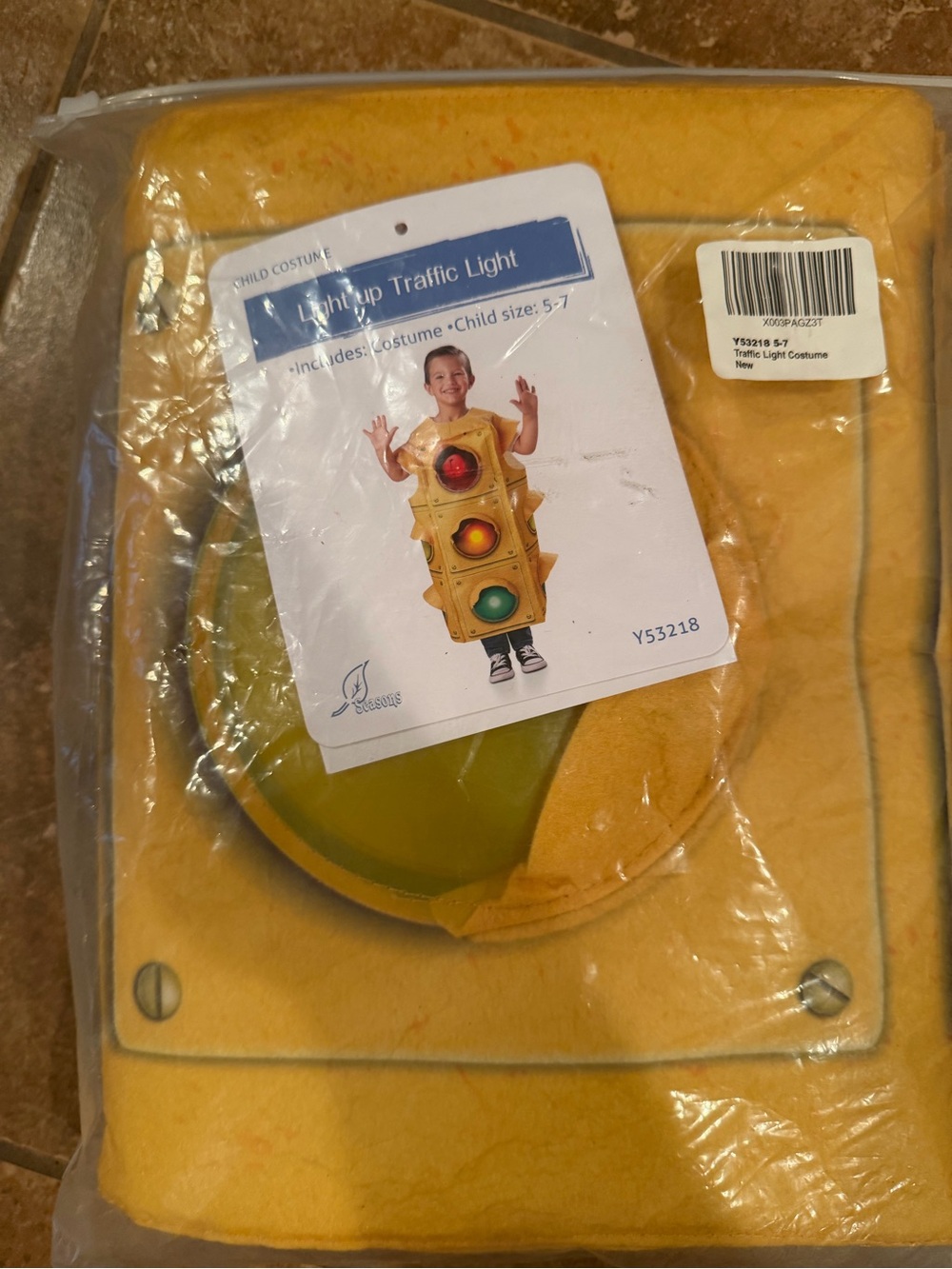 Light-Up Traffic Light Kids Costume - Yellow (kid’s Size 5-7)